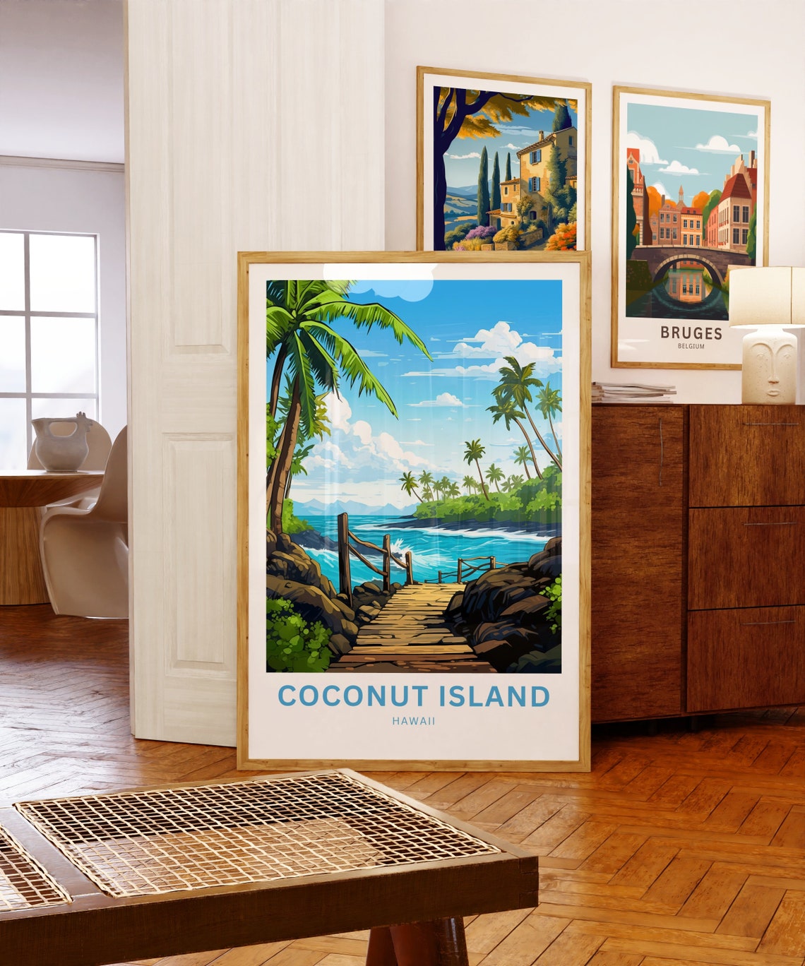 Coconut Island Hawaii Beach Boardwalk Palm Waves Travel Poster - Image 5