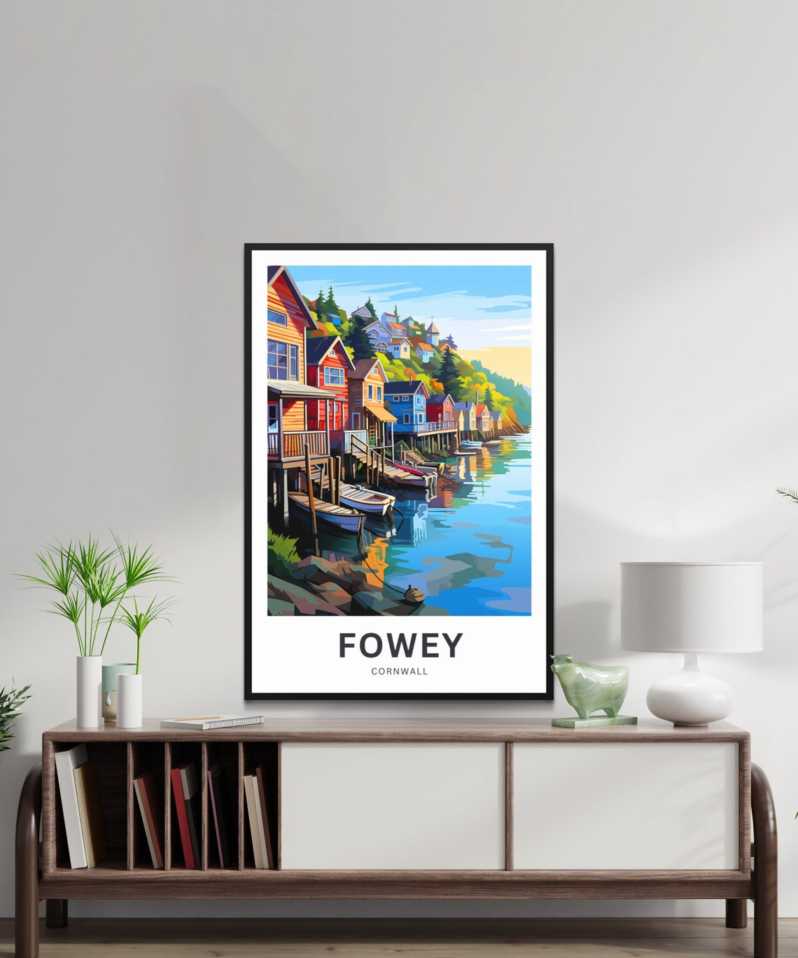 Fowey Cornwall Harbour Village Boats Scenic Retro Travel Poster - Image 2