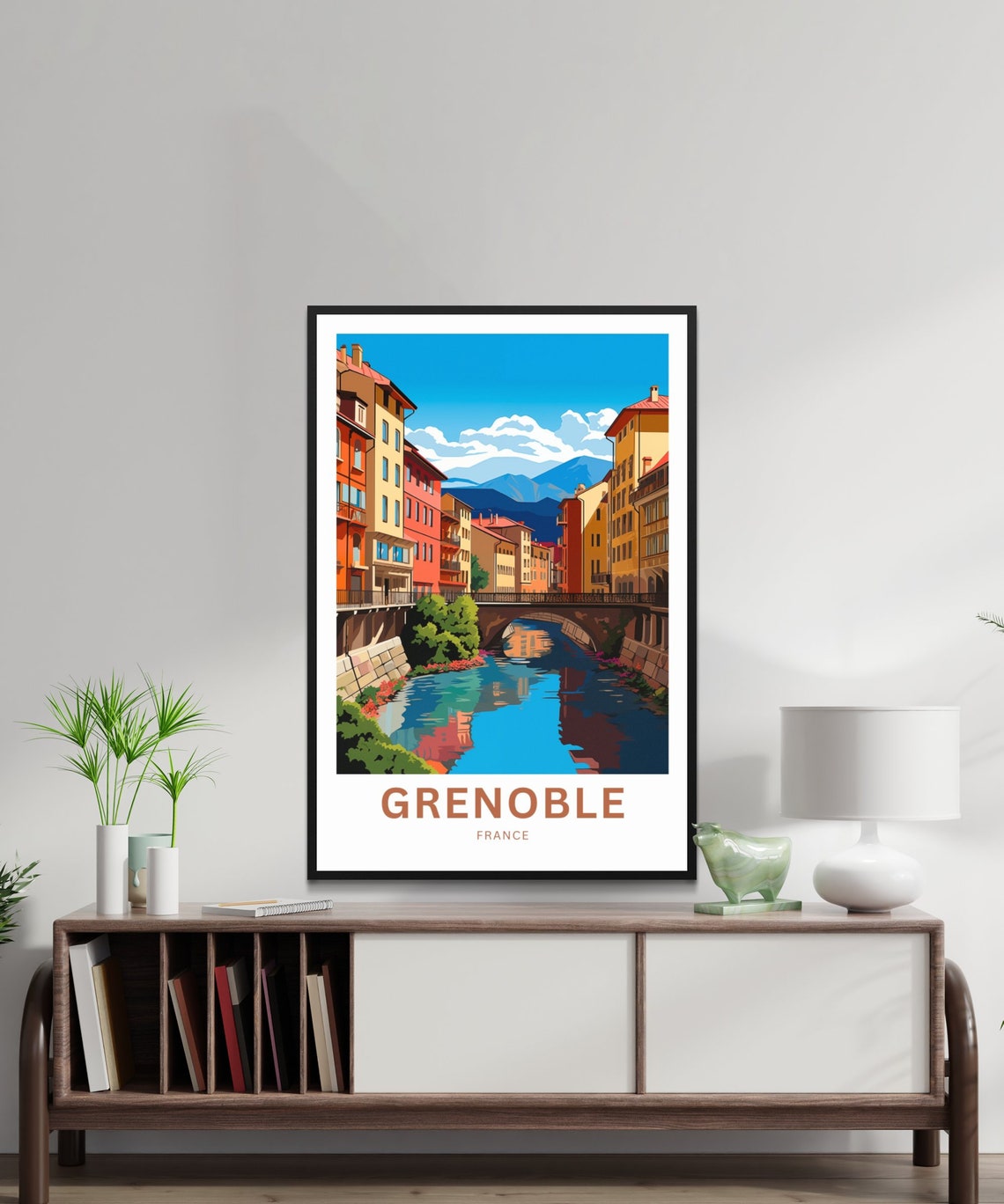 Grenoble France Riverside Old Town Mountain View Travel Poster - Image 2
