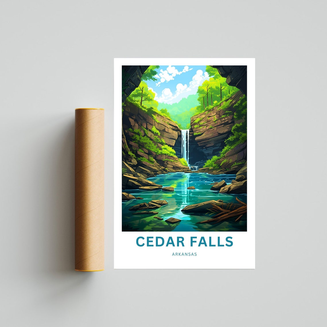 Cedar Falls Arkansas Canyon Waterfall Emerald Pool Travel Poster - Image 4