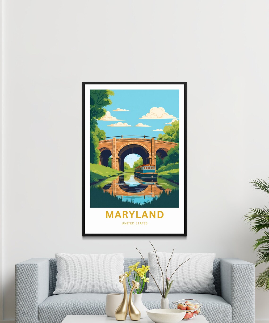 Maryland Personalized Travel Poster with Brick Aqueduct Canal Scene - Image 3
