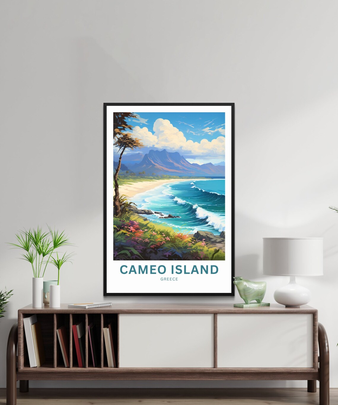 Cameo Island Greece Custom Surf Waves Mountain Coast Art Poster - Image 2