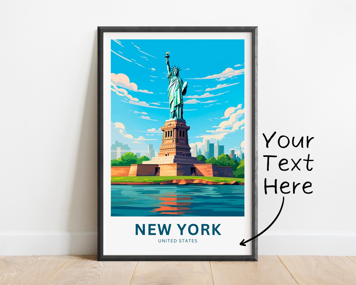 New York Lady Liberty Blue Harbor United States Travel Poster