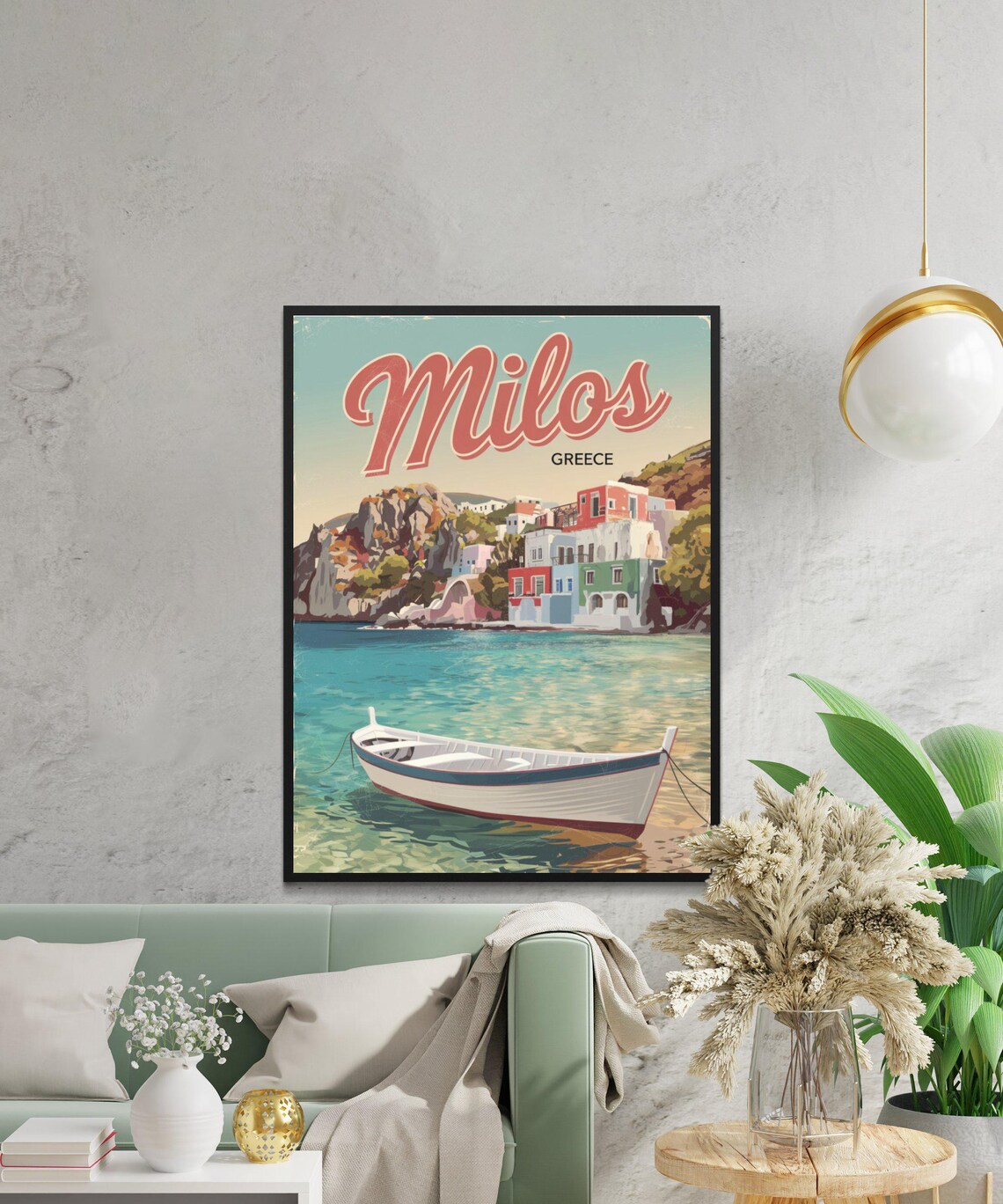 Milos Greece Turquoise Bay Fishing Boat Retro Island Scene Poster - Image 3