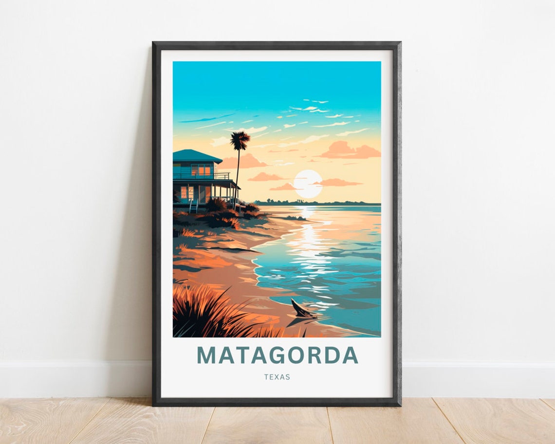 Matagorda Texas Vintage Sunset Beach House Ocean View Poster