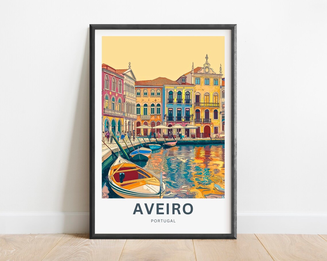 Aveiro Portugal Canal Sunset with Boats and Colorful Facades Poster