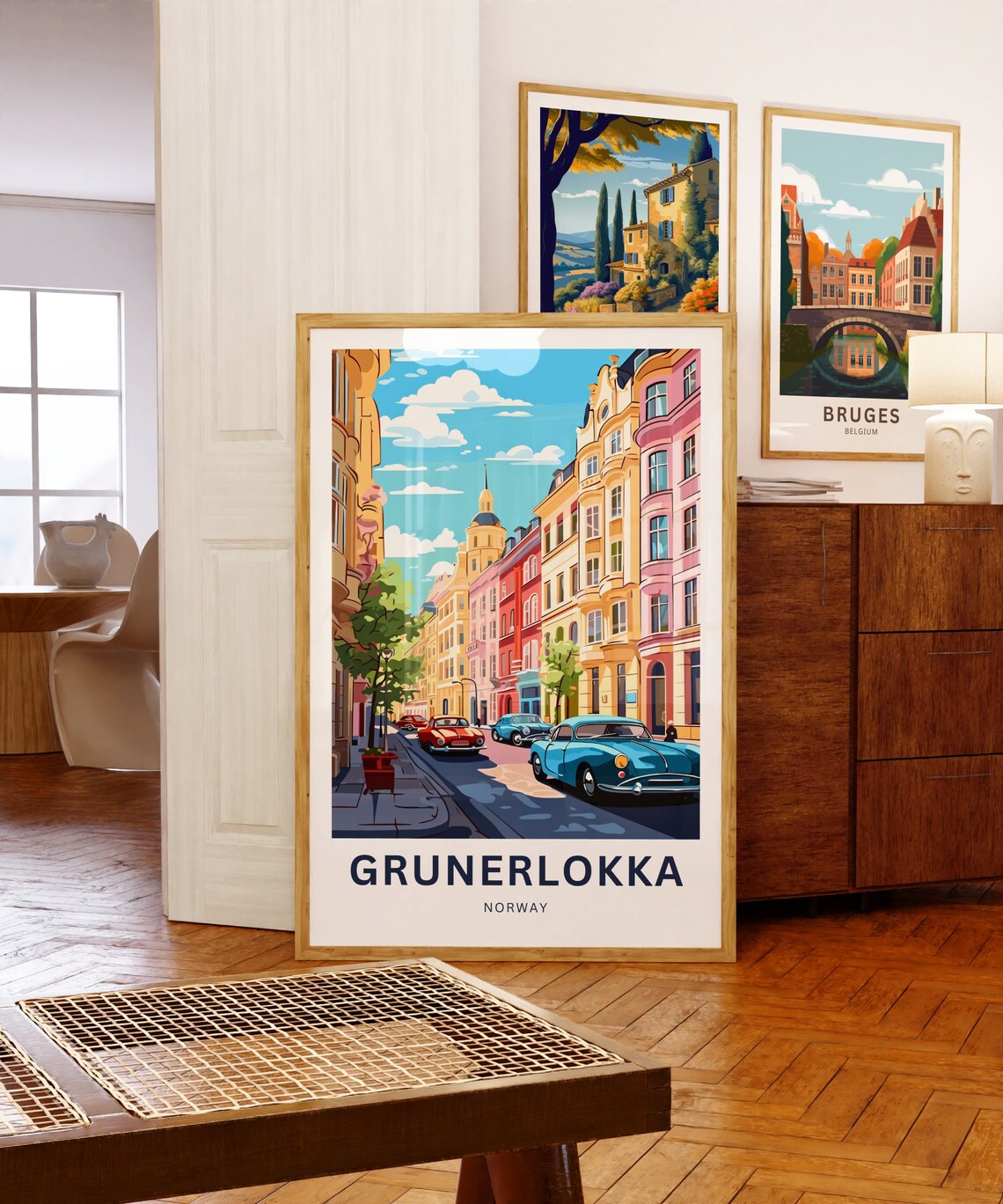 Grunerlokka Norway Pastel Pink Street Classic Cars Personalized Poster - Image 5