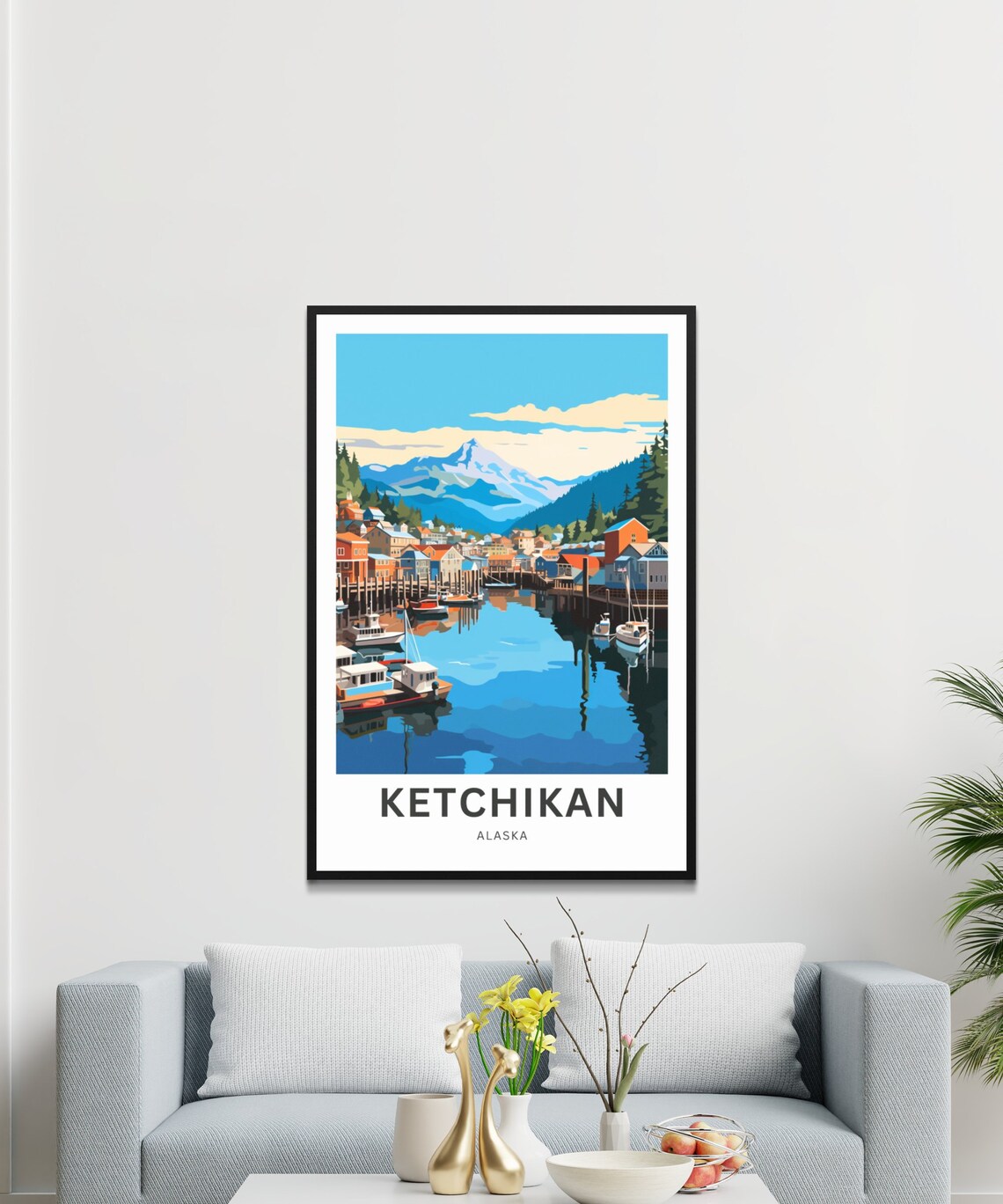Personalized Ketchikan Alaska Marina Boats Mountain Travel Poster - Image 3