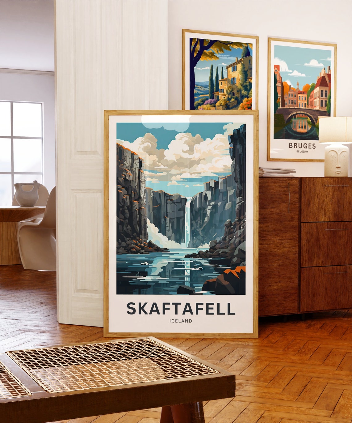 Skaftafell Iceland Canyon Waterfall Mirror Lake Scene Travel Poster - Image 5