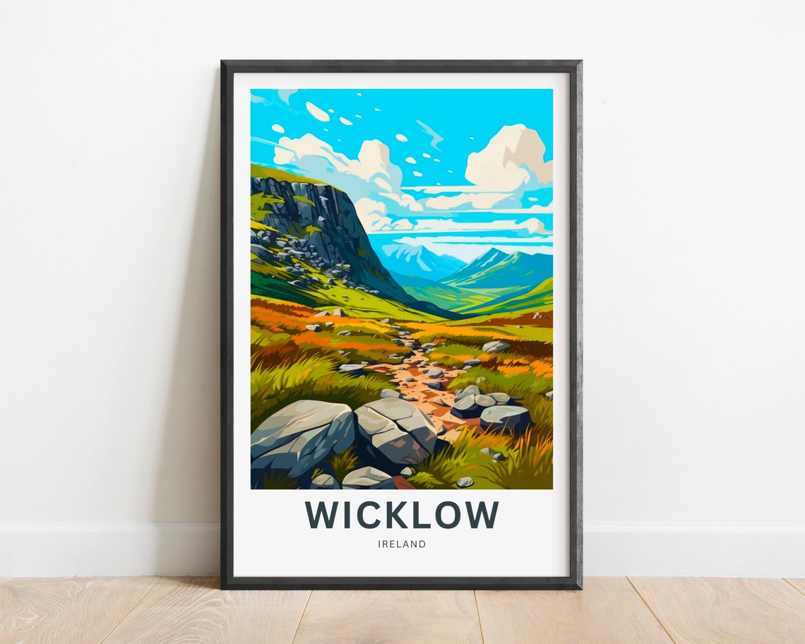 Wicklow Ireland Mountain Valley Golden Meadow Rocky Trail Poster
