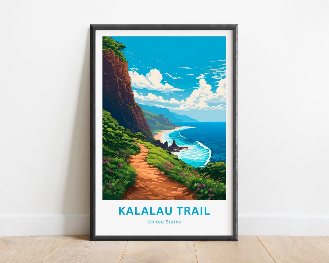 Kalalau Trail Hawaii Dramatic Sea Cliff Ocean Hiking Art Poster