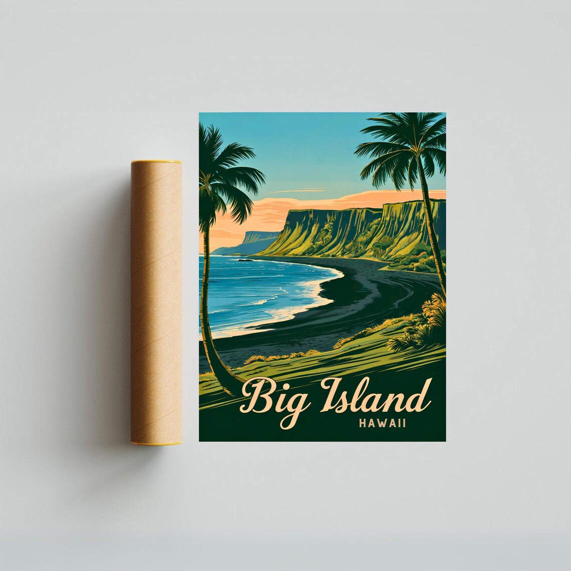 Big Island Hawaii Black Sand Beach Sunset Vintage Travel Poster - Image 4