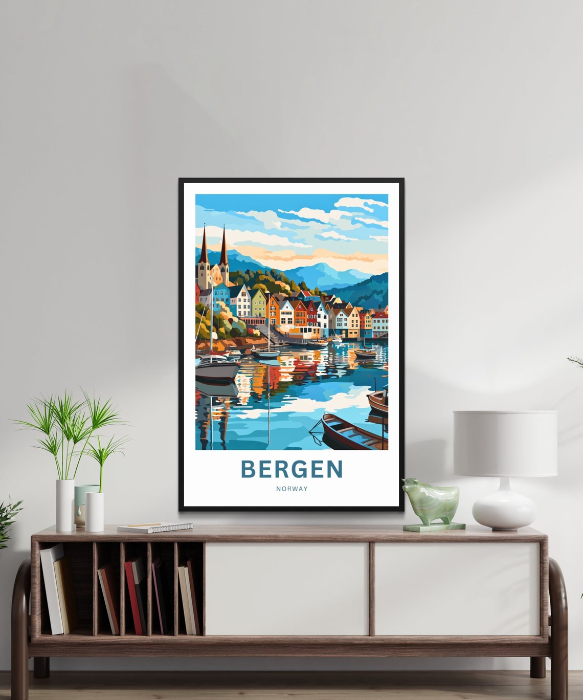 Personalized Bergen Norway Harbor Colorful Waterfront Poster - Image 2