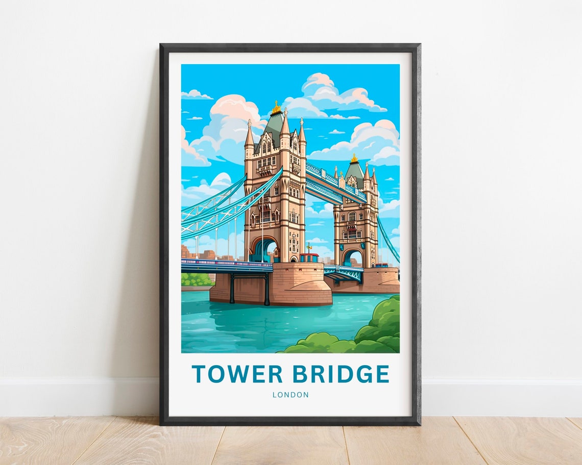 Tower Bridge London Travel Poster Thames River Iconic Skyline