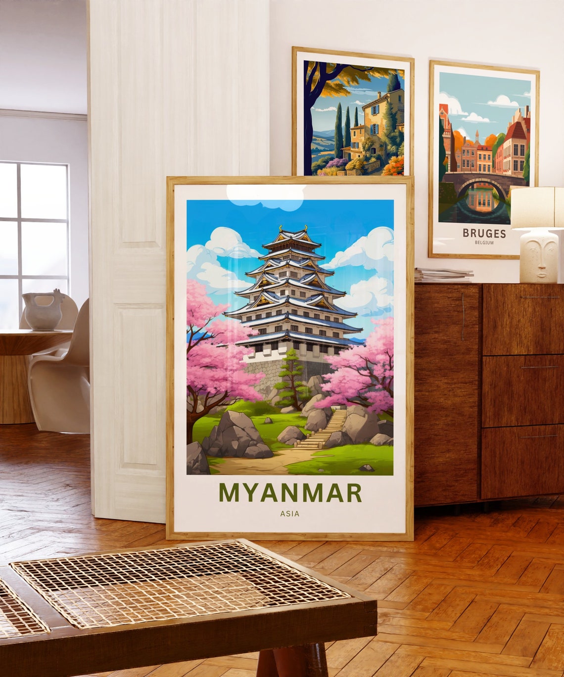 Myanmar Asia Pagoda Tower Cherry Blossom Personalized Poster - Image 5