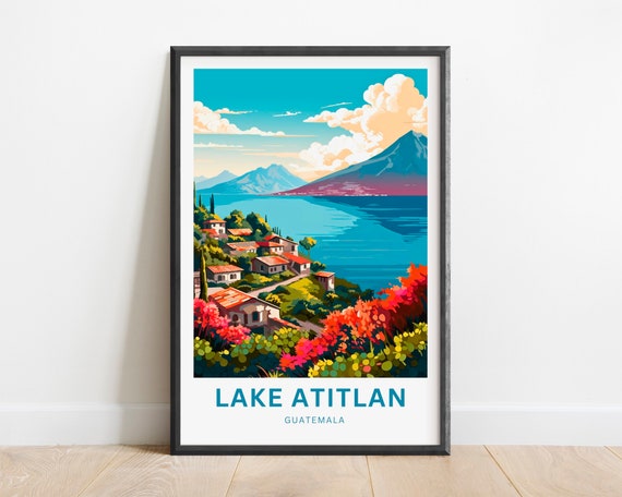 Lake Atitln Travel Print Lake Atitln Poster Guatemala Wall Art Framed Present Gift Mexico Present