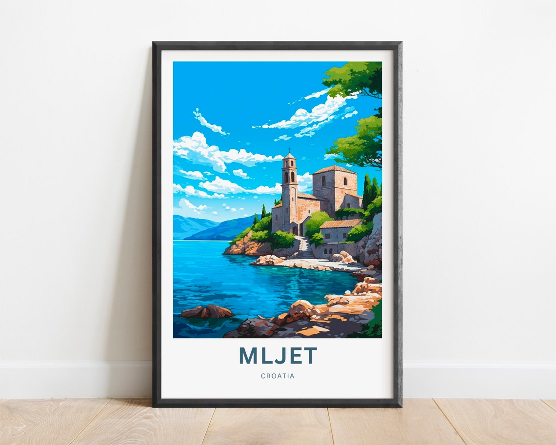 Mljet Croatia Island Church Rocky Coast Retro Travel Poster Art