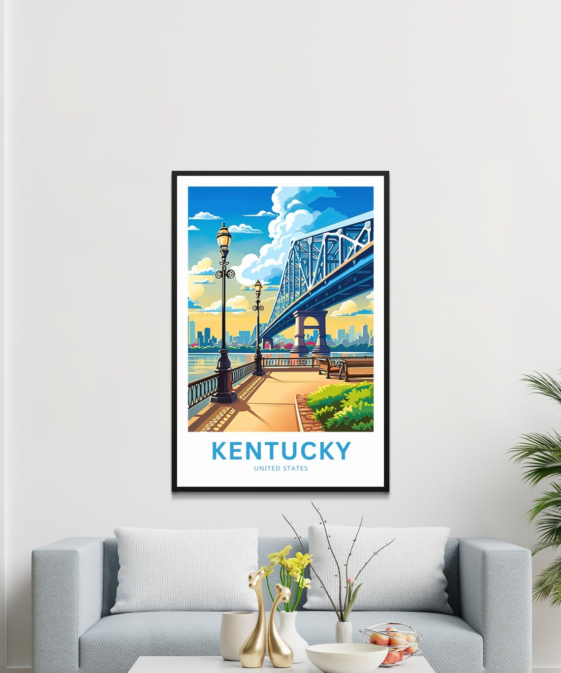Kentucky United States Riverfront Bridge Skyline Travel Poster - Image 3