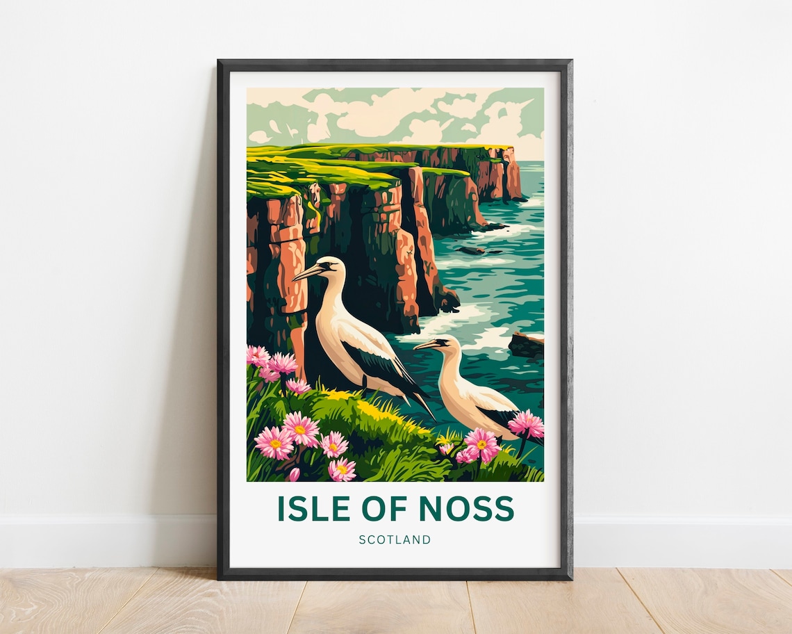 Isle of Noss Scotland Gannets Among Wildflowers Personalized Poster - Image 2