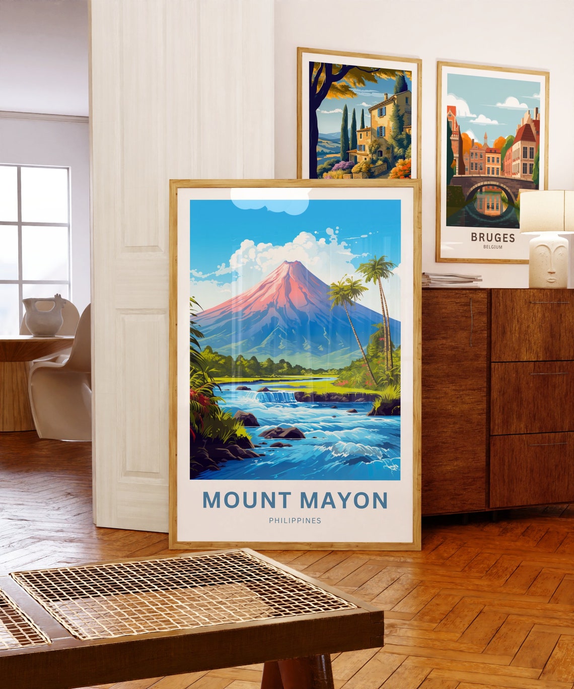 Mount Mayon Philippines Pink Volcano Cone River Palms Travel Poster - Image 5