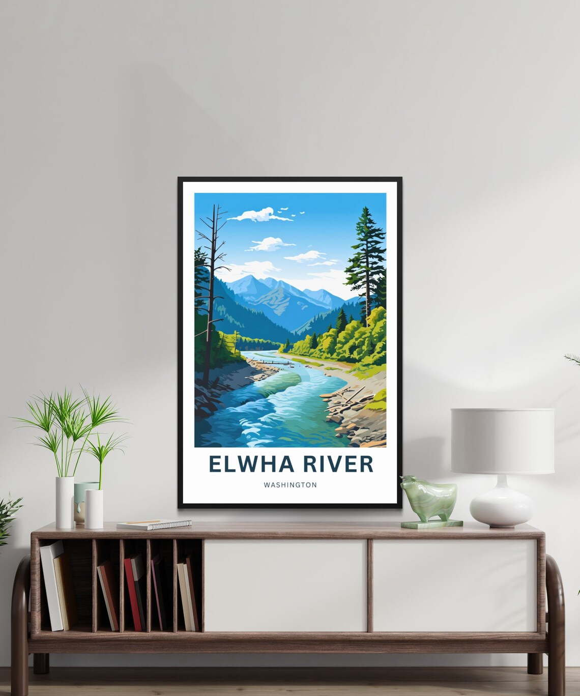 Elwha River Washington Winding Valley Stream Pines Travel Poster - Image 2