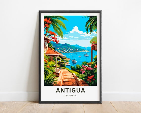 Antigua Travel Print Antigua Poster Caribbean Wall Art Framed Present Gift Antigua Barbuda Antigua Present Personalized Text