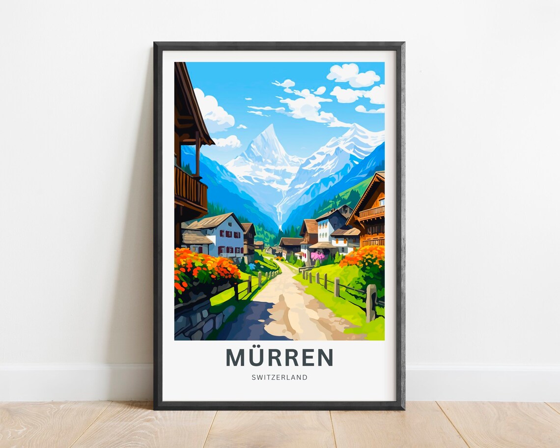 Murren Switzerland Alpine Village Mountain Retro Travel Poster