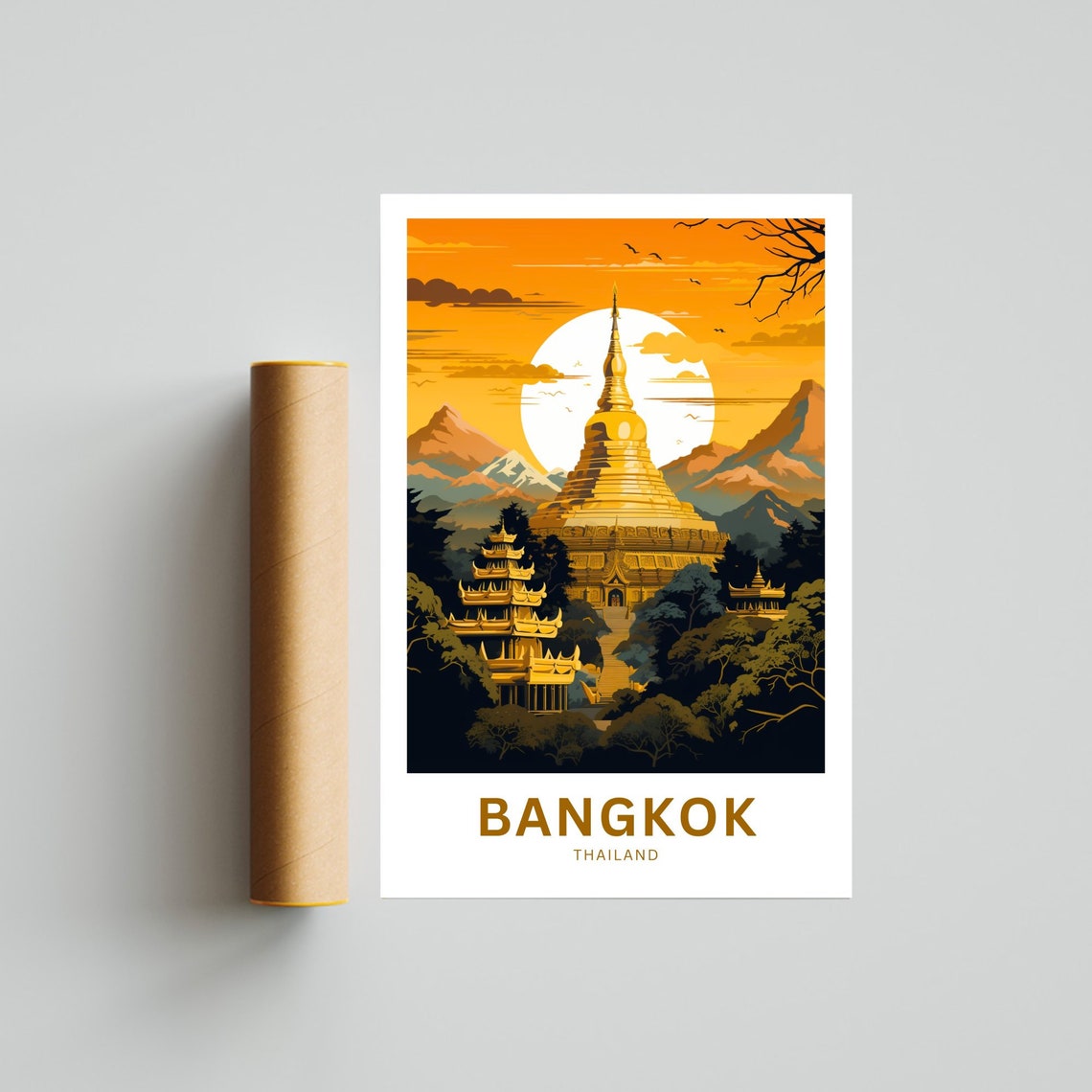 Personalized Bangkok Thailand Golden Temple Sunset View Poster - Image 4