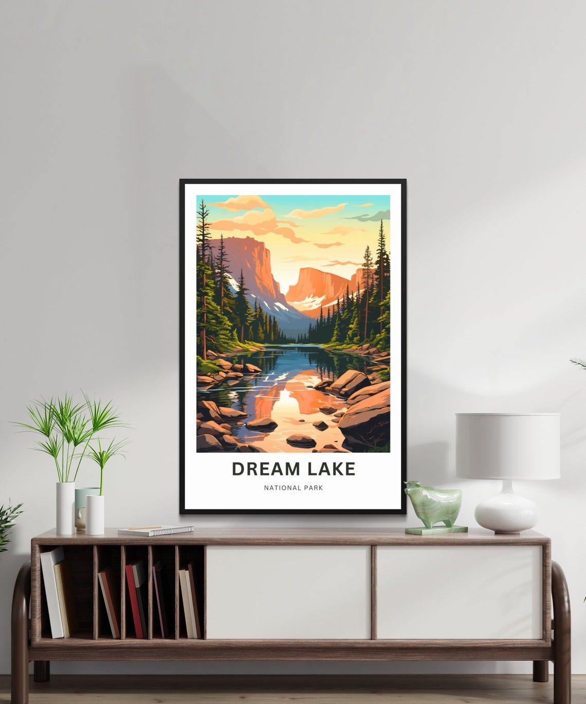 Dream Lake National Park Alpine Reflection Sunset Travel Poster - Image 2
