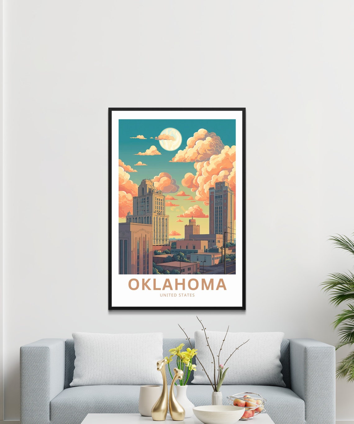 Personalized Oklahoma Skyline Full Moon Sunset Travel Poster - Image 3