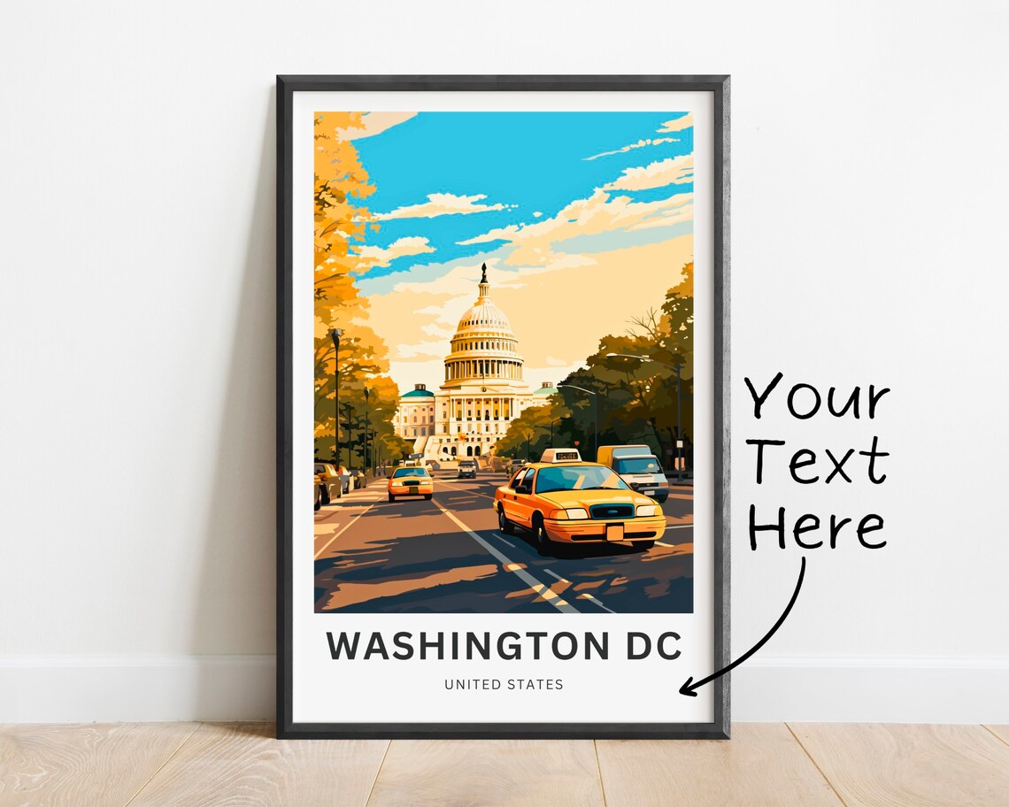 Personalized Washington DC Capitol Taxi Autumn Street Travel Poster