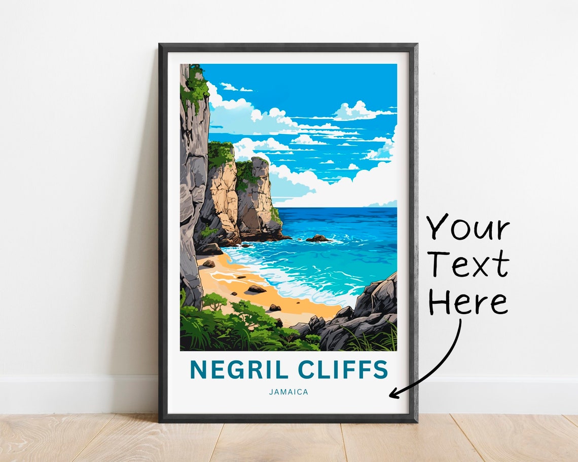 Personalized Negril Cliffs Travel Print Negril Cliffs Poster Jamaica Wall Art Framed Present Gift United States Present