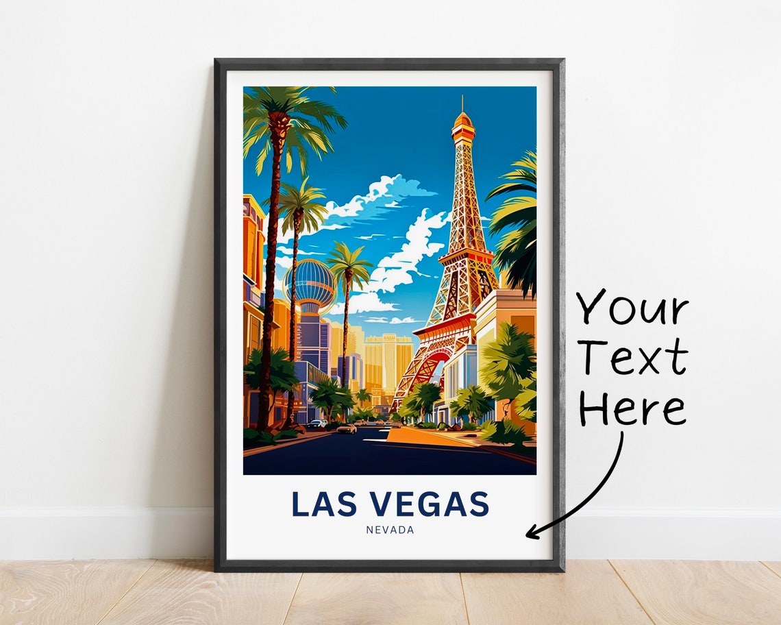 Las Vegas Nevada Custom Eiffel Tower Palm Street Travel Poster