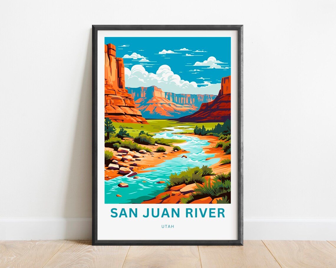 San Juan River Utah Red Rock Canyon Desert River Vintage Travel Poster