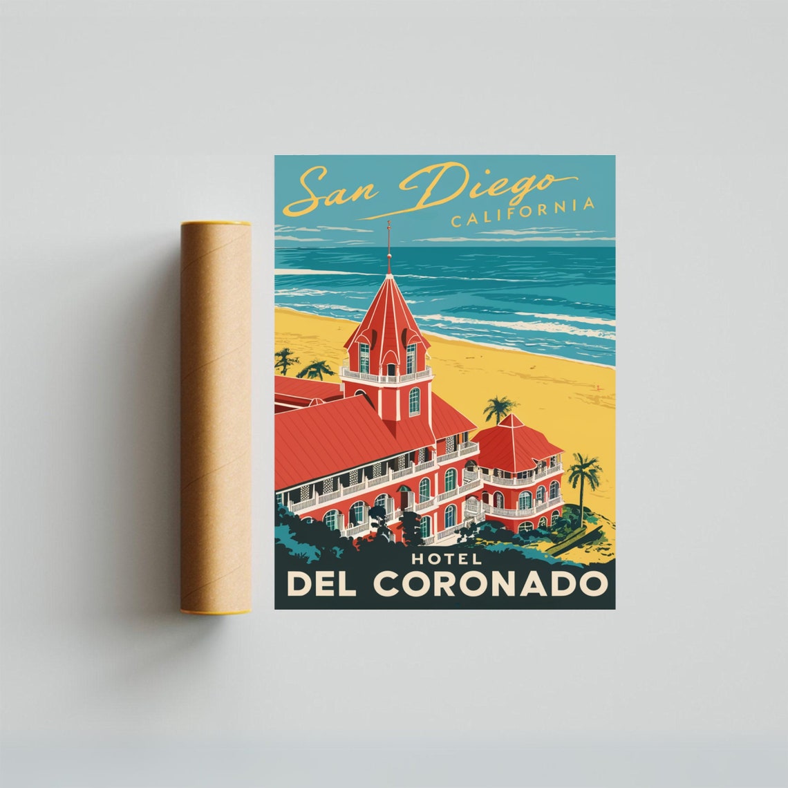 San Diego Hotel Del Coronado California Coast Vintage Poster - Image 4