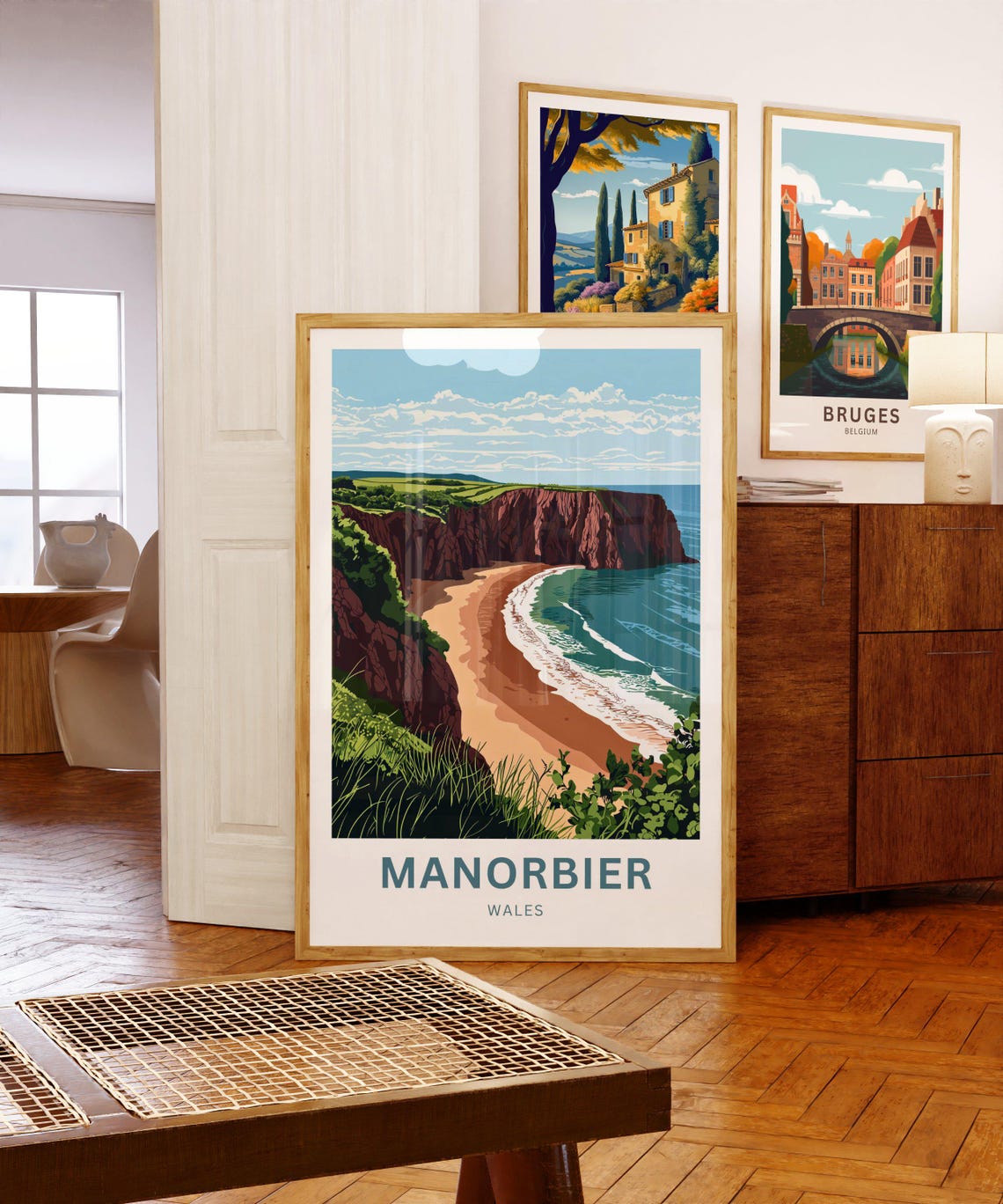 Manorbier Wales Red Cliff Beach Cove Dramatic Coastline Poster - Image 5
