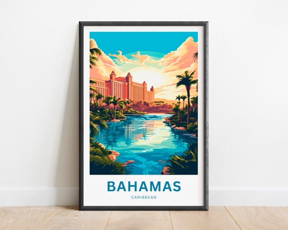 Bahamas Travel Print Bahamas Poster Caribbean Wall Art Framed Present Gift Caribbean Present