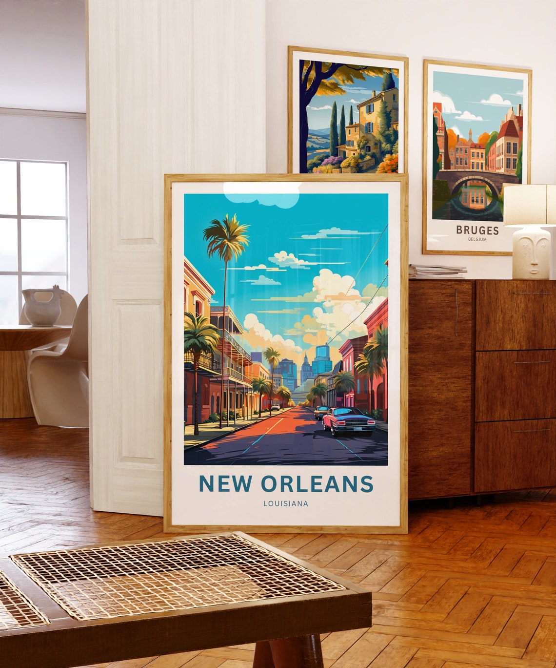 New Orleans Louisiana Palm Lined Street Skyline Personalized Poster - Image 5