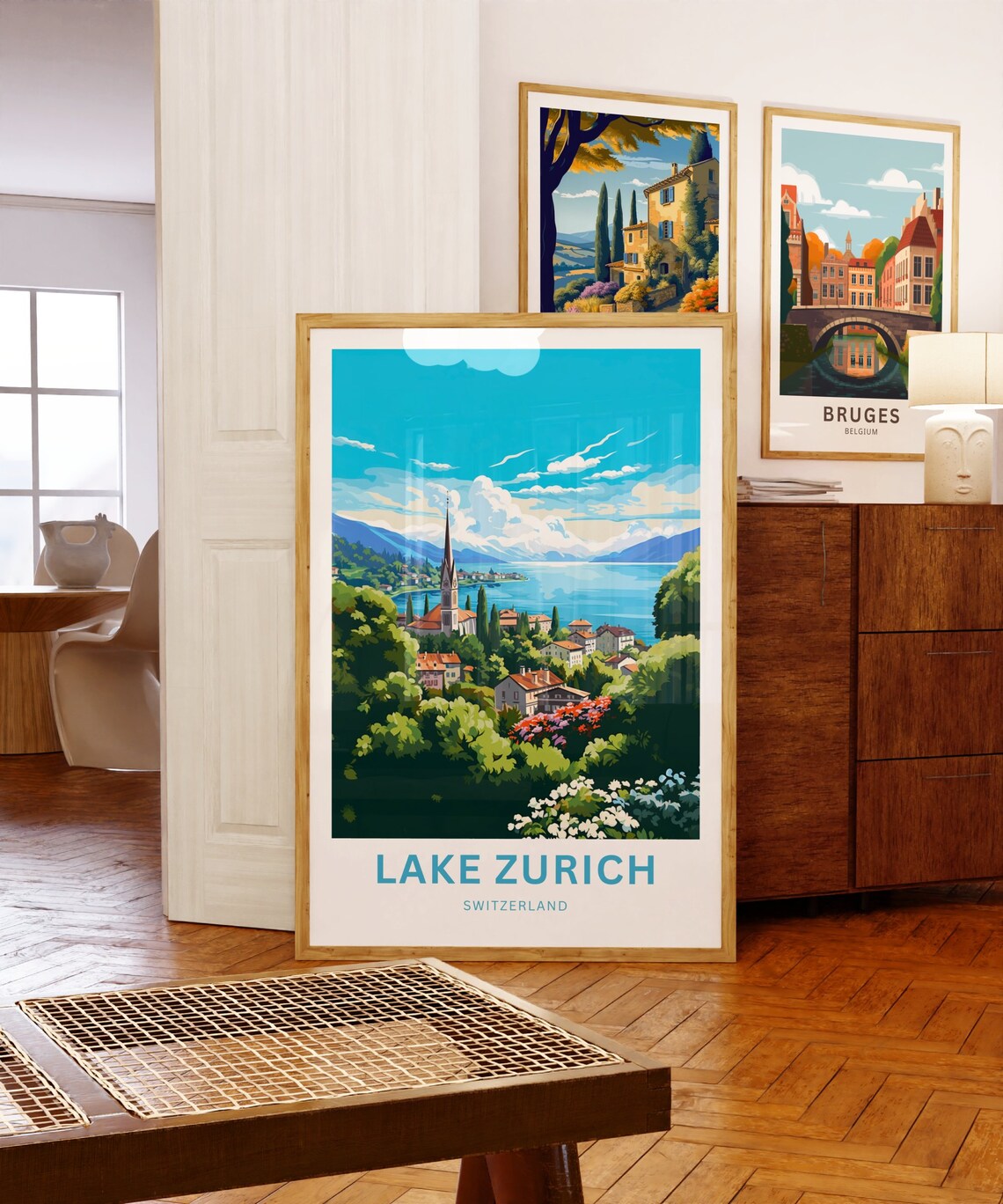 Lake Zurich Switzerland Green Hillside Village Flowers Travel Poster - Image 5