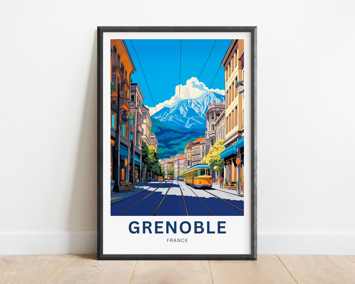 Grenoble France Alpine Street Tram Mountain View Travel Poster