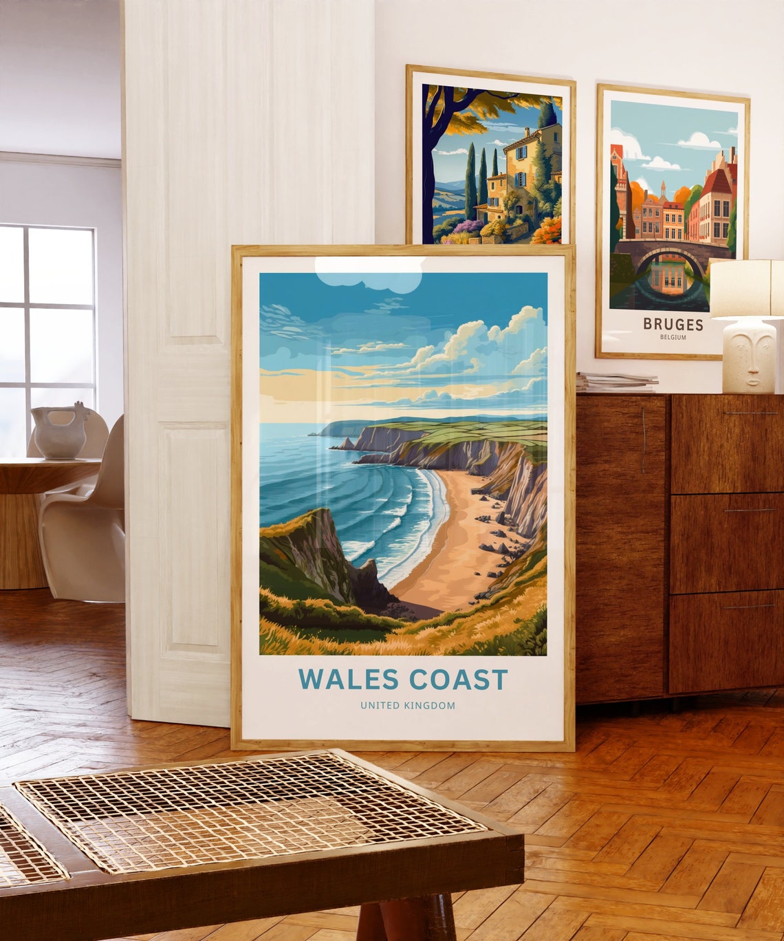 Wales Coast United Kingdom Red Cliffs Sandy Beach Sunset Travel Poster - Image 5