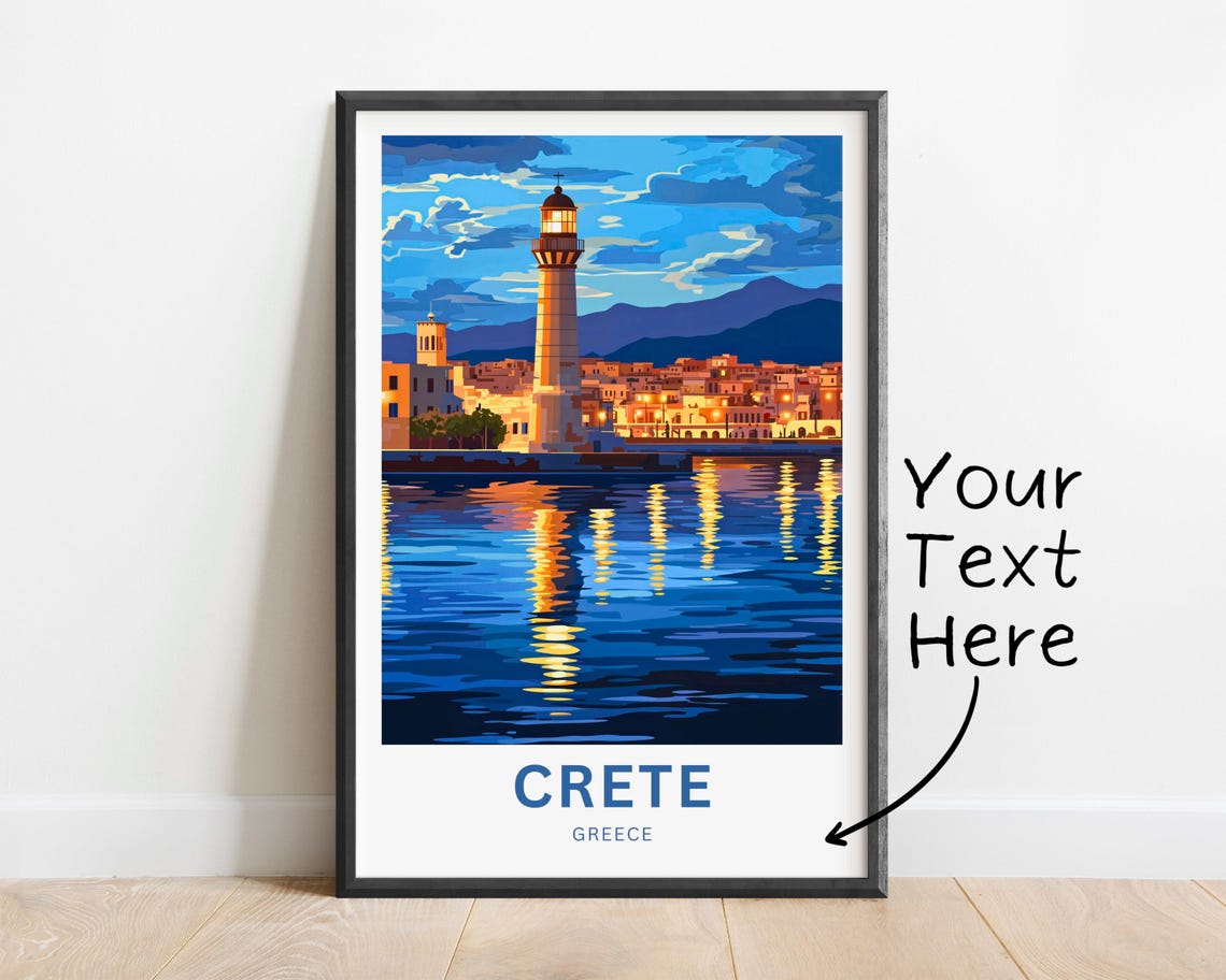 Crete Greece Harbor Lighthouse Golden Evening Water Serene Poster - Image 4