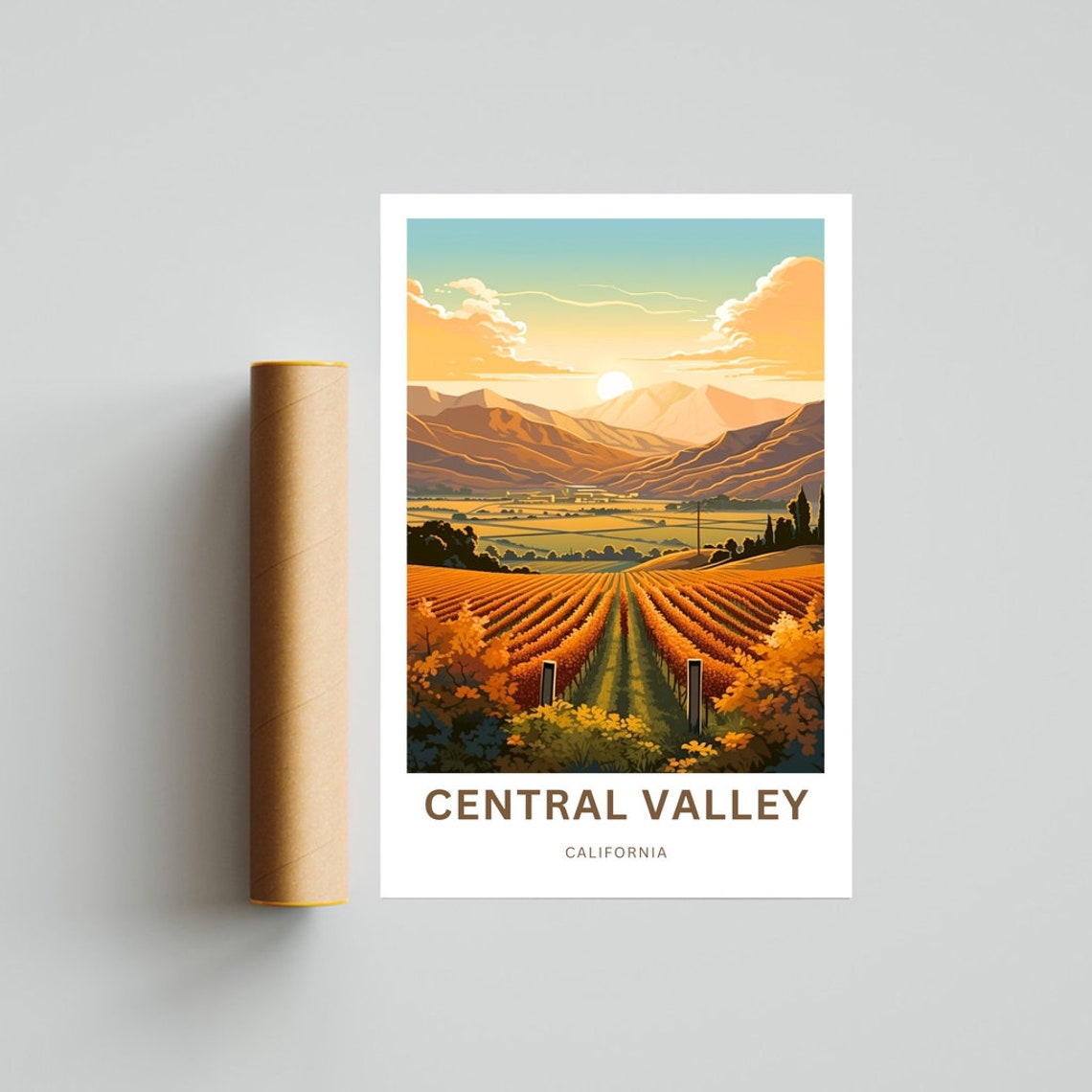 Central Valley California Vineyard Sunset Custom Text Travel Poster - Image 4