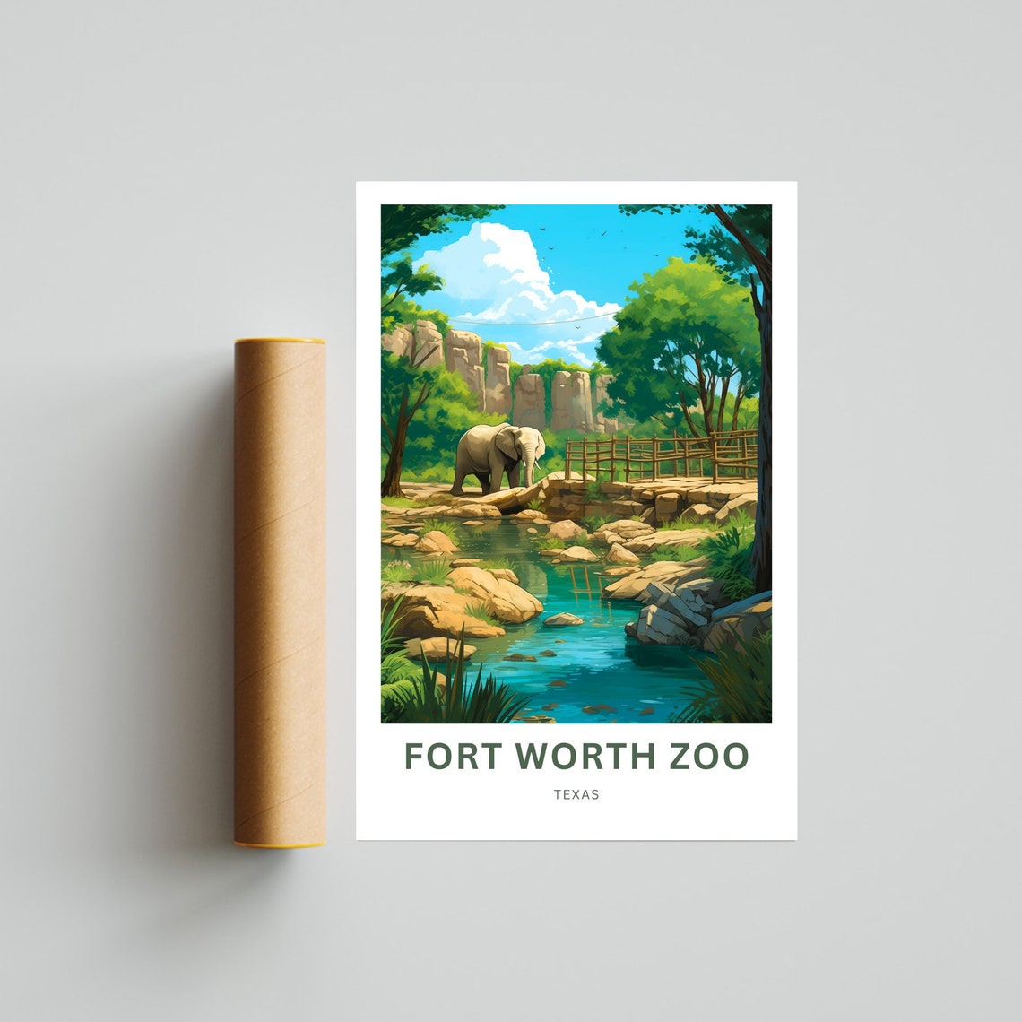 Personalized Fort Worth Zoo Texas Elephant Custom Text Poster - Image 4