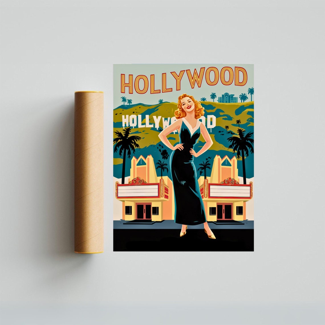 Hollywood Golden Age Starlet California Cinema Vintage Poster - Image 3