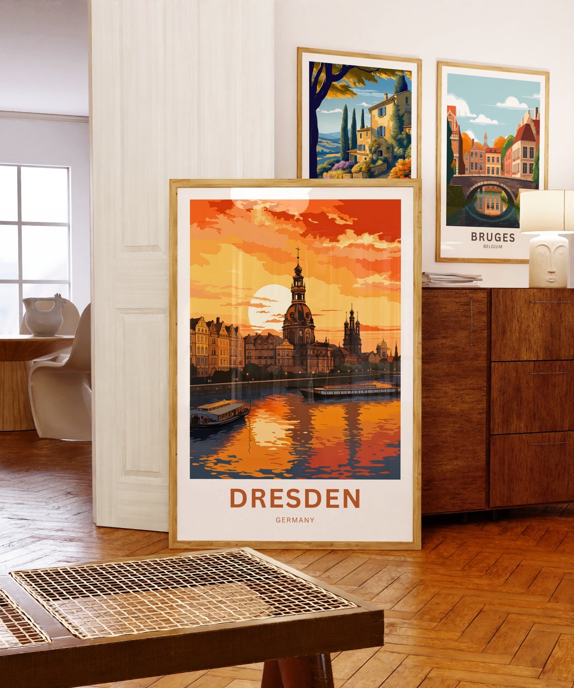 Dresden Germany Elbe River Sunset Church Skyline View Poster - Image 5