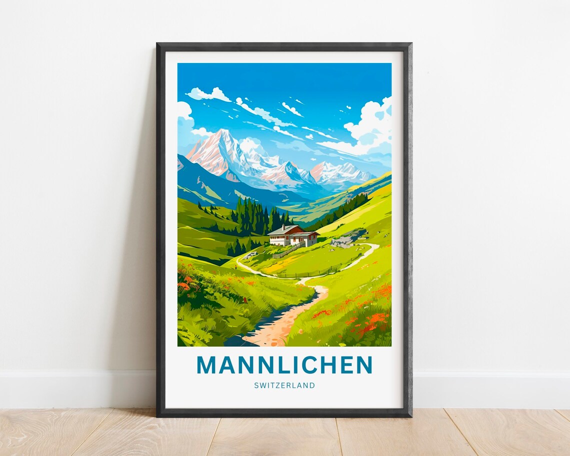 Mannlichen Switzerland Alpine Chalet Mountain View Travel Poster
