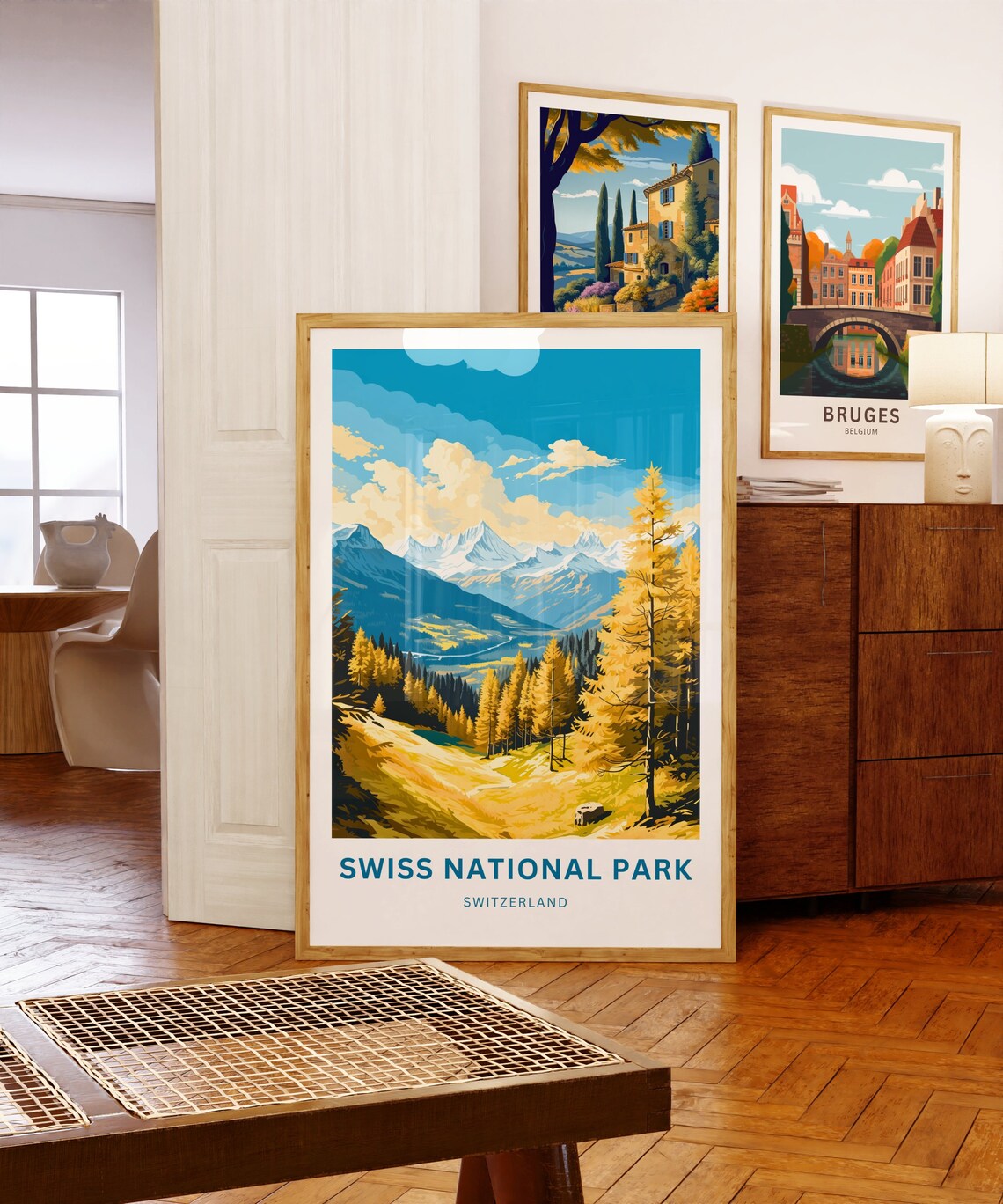 Swiss National Park Golden Larch Valley Snowcapped Peaks Poster - Image 5