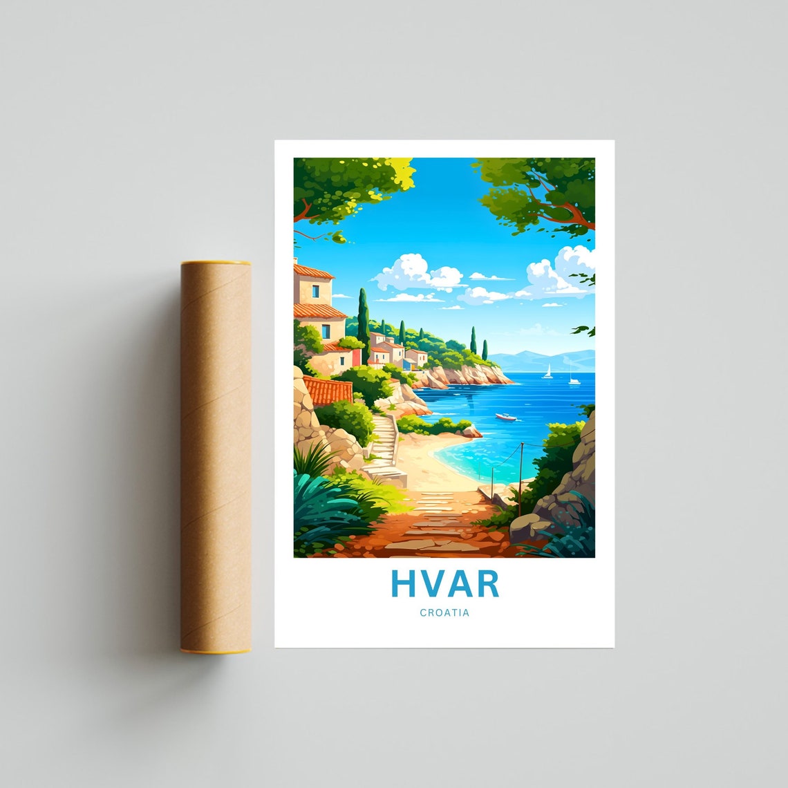Hvar Croatia Adriatic Coast Cove And Village Travel Art Poster - Image 4