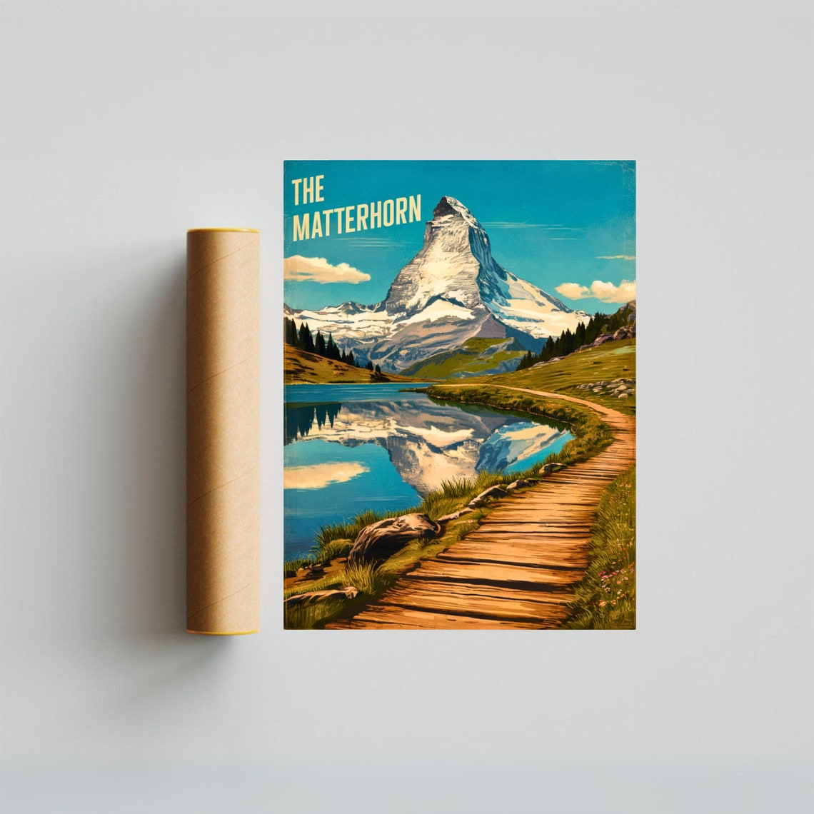 The Matterhorn Boardwalk Path Lakeside Reflection Alpine Poster - Image 3